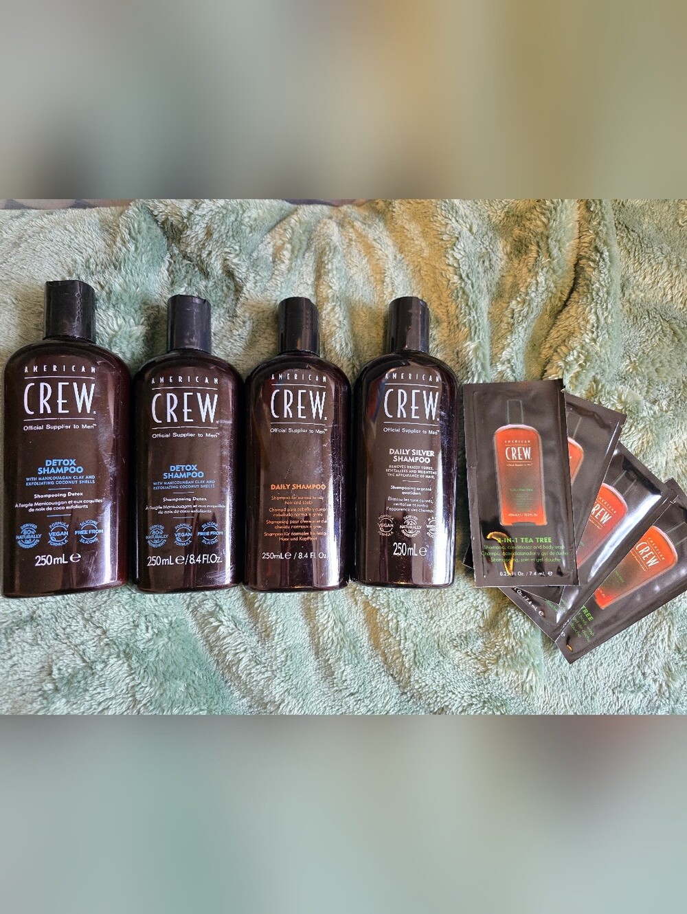 AMERICAN CREW MENS SHAMPOO BUNDLE OF FOUR PLUS TEA TREE SAMPLES